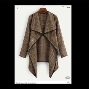 Plaid Waterfall Neck Coat